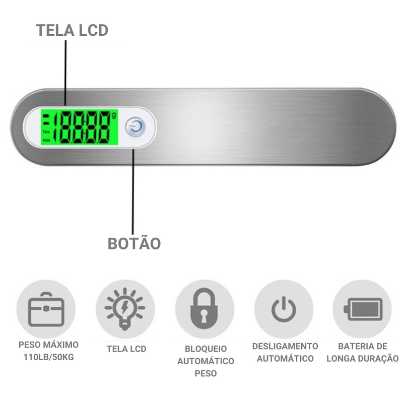 Super Balança Portátil | Balança de Bagagem | Viaje com Tranquilidade